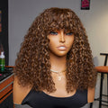 Final Restock | Highlight Brown Curly Minimalist Lace Glueless Long Wig With Bangs - US Only
