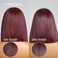 Exclusive Sale | Put On and Go Reddish Purple / Brown Highlight / Natural Black Layered Cut Yaki Straight Minimalist Lace Bob Wig with Bangs