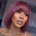 Exclusive Sale | Put On and Go Reddish Purple / Brown Highlight / Natural Black Layered Cut Yaki Straight Minimalist Lace Bob Wig with Bangs