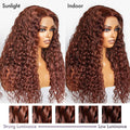 Fianl Restcok | Casual Reddish Brown Curly 5x5 Closure Lace Glueless Mid Part Long Wig - US Only