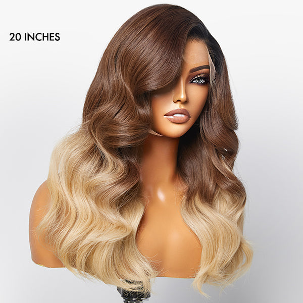 Brown Blonde Ombre Body Wave 5x5 Closure HD Lace Glueless Side Part Wig 100% Human Hair