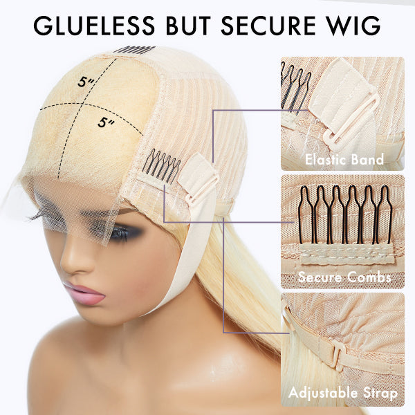 PreMax Wigs - 180% Density Easily Redyed 613 Silky Straight 5x5 Closure HD Lace Glueless Mid Part Long Wig Pre-cut & Plucked & Bleached