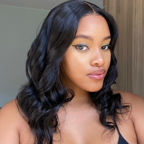 Natural Black Loose Wave Minimalist HD Lace Mid Part Glueless Long Wig 100% Human Hair - US Only