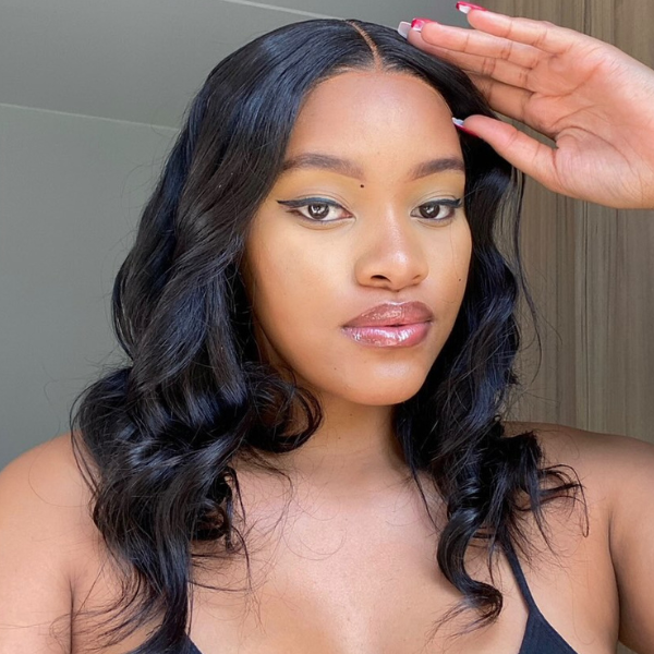 Natural Black Loose Wave Minimalist HD Lace Mid Part Glueless Long Wig 100% Human Hair - US Only