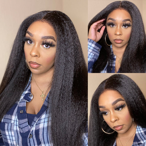 Final Stocks | 4C Edges | Natural Black  Kinky Edges Kinky Straight 5x5 Closure Glueless Long Wig - US Only