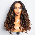 Beginner Friendly Brown Highlights Bouncy Loose Wave Glueless Minimalist HD Lace Wig - US Only