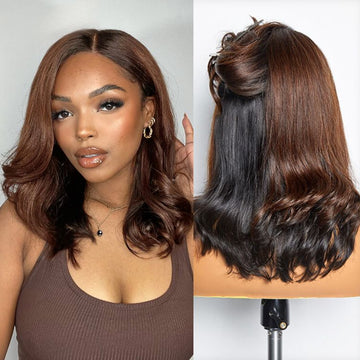 Brown with Black Peekaboo Loose Body Wave Glueless 5x5 Closure Lace Wig
