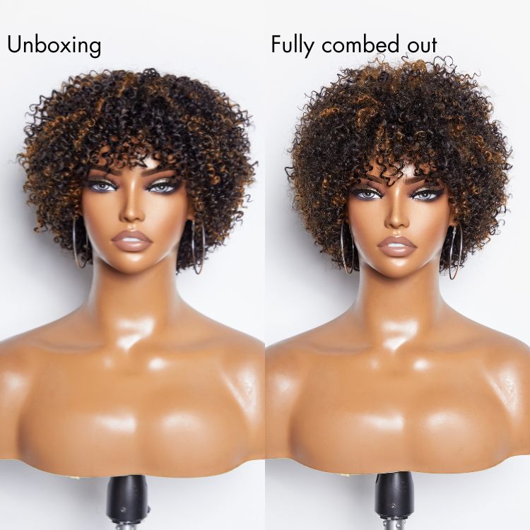 Ready to Go Blonde Highlights Afro Curls Light Weight Glueless Short Wig - US Only
