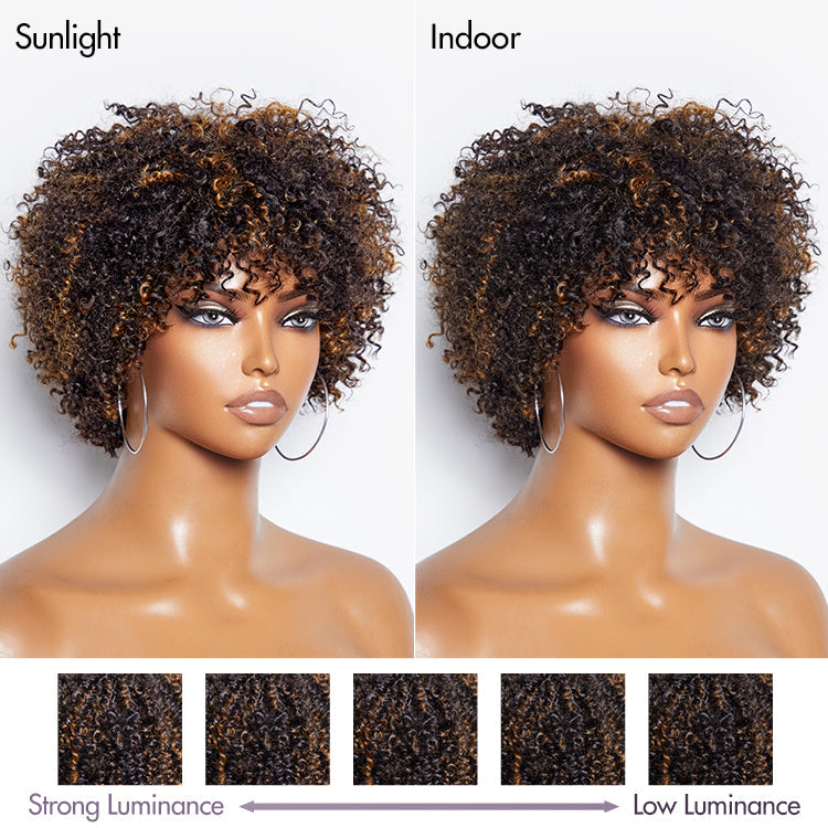 Ready to Go Blonde Highlights Afro Curls Light Weight Glueless Short Wig - US Only