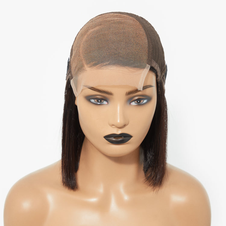 Swoop Bangs Breathable Cap Deep Left C Part Silky Straight Glueless 5x5 Closure Lace Bob Wig