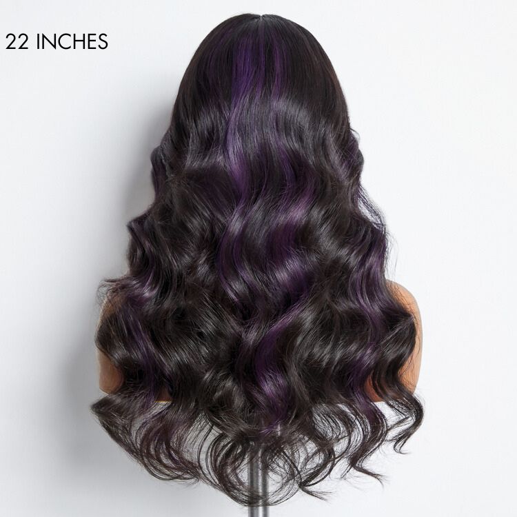 Purple Highlights Mid Part Loose Wave Glueless 5x5 Closure HD Lace Wig