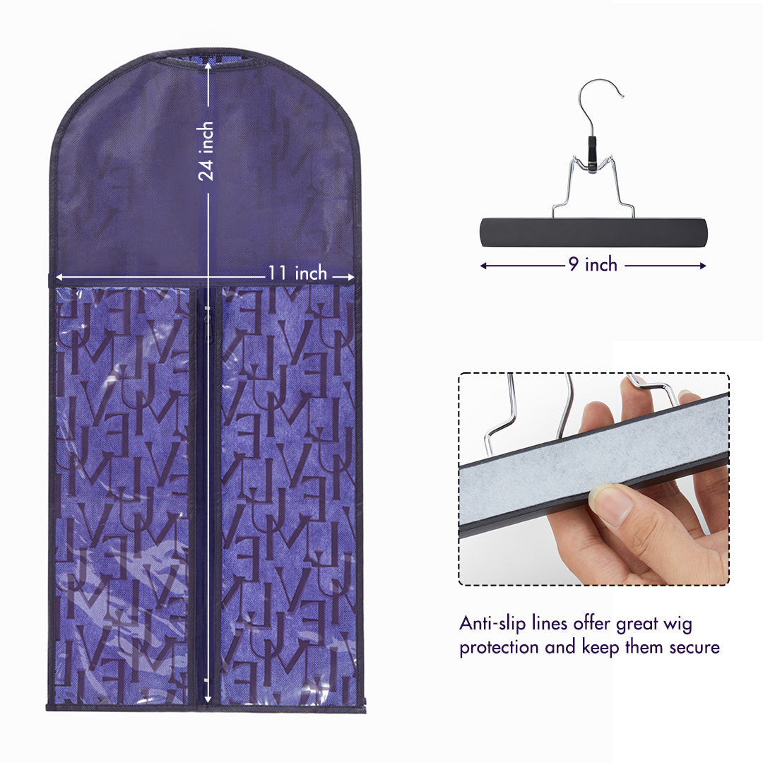 1pc/2pcs Portable Hair Extension Storage Wig Bags with Anti-slip Wooden Hanger & Transparent Zip Up Closure, M/L Sizes