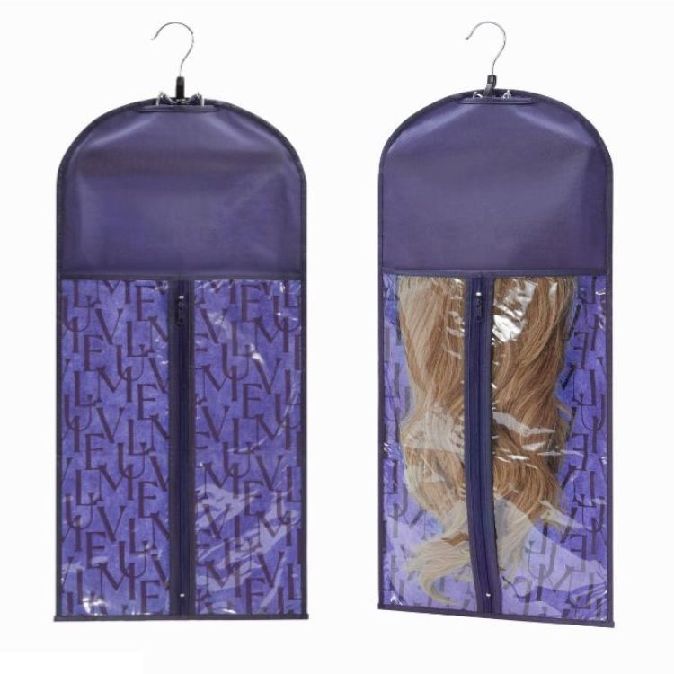 2pcs Portable Hair Extension Storage Wig Bags with Anti-slip Wooden Hanger & Transparent Zip Up Closure | Add-on Item