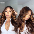 Breathable Cap Blonde Highlight Loose Wave Glueless 5x5 Closure HD Lace Wig with Curtain Bangs - US Only
