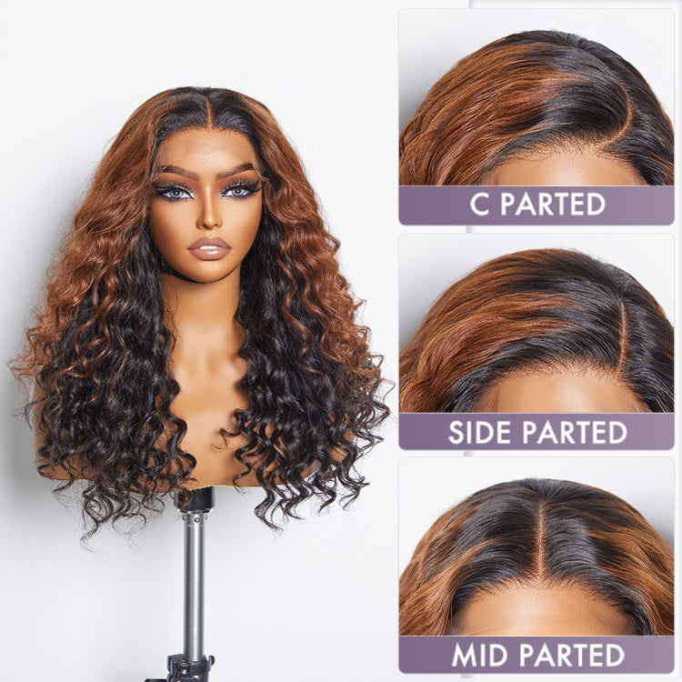 Classic and Chic Peekaboo Ombre Brown Water Wave Glueless 5x5 Closure Lace Curly Wig - US Only