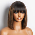 Weekly Special | Put On and Go Realistic Glueless Yaki Straight Bob with Bangs Minimalist Lace Wig 100% Human Hair