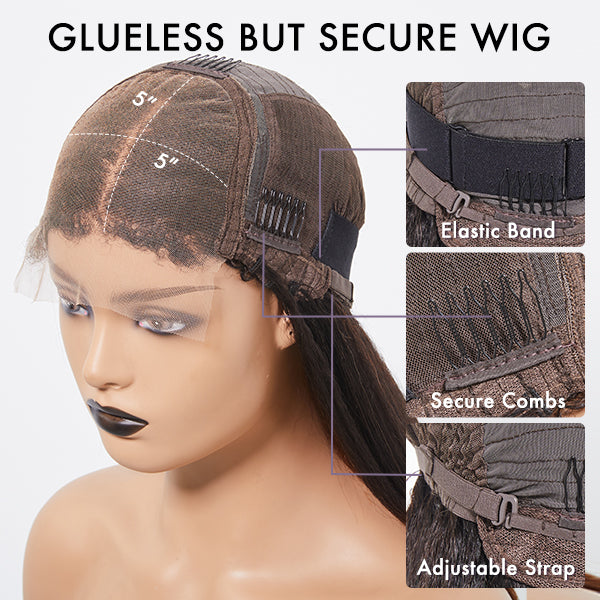 Final Stocks | 4C Edges | Natural Black  Kinky Edges Kinky Straight 5x5 Closure Glueless Long Wig - US Only