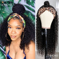 Exclusive Discount | Natural Black Jerry Curly No Lace Glueless Free Part Long Headband Wig 100% Human Hair (Get Free Trendy Headbands)