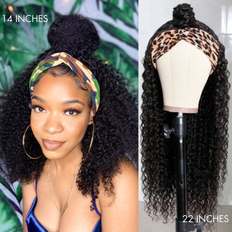 Exclusive Discount | Natural Black Jerry Curly No Lace Glueless Free Part Long Headband Wig 100% Human Hair (Get Free Trendy Headbands)