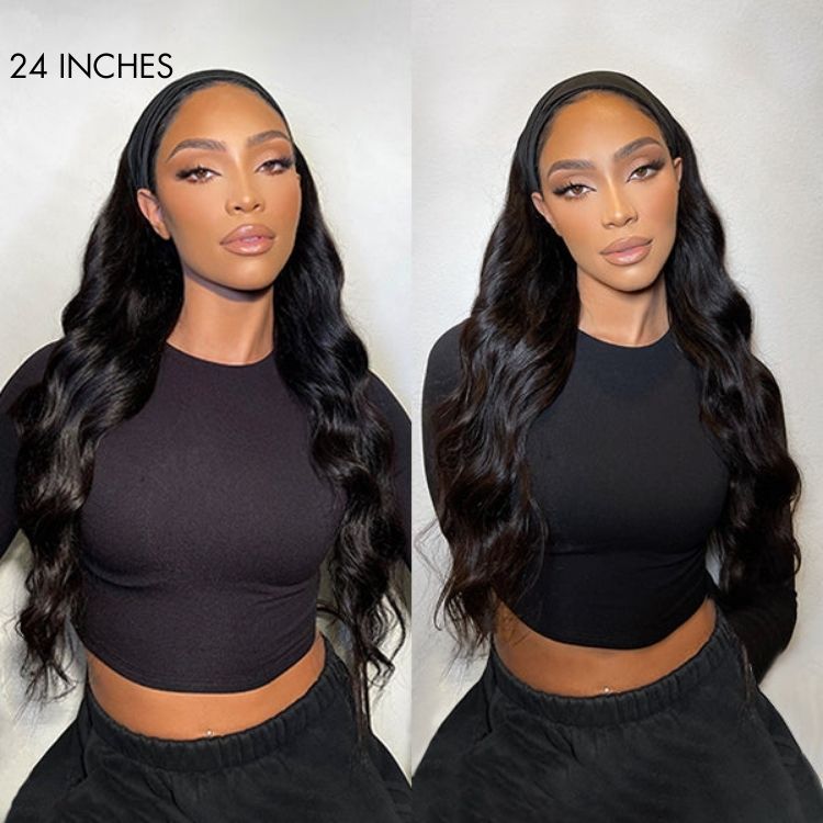Exclusive Sale | Natural Black Body Wave No Lace Glueless Long Headband Wig 100% Human Hair