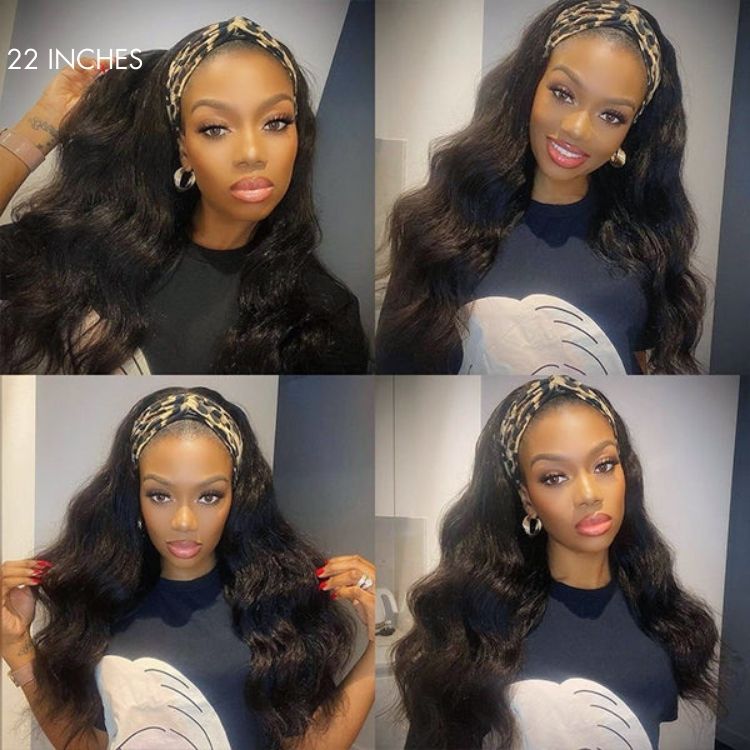 Exclusive Sale | Natural Black Body Wave No Lace Glueless Long Headband Wig 100% Human Hair