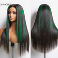 Green Highlight Silky Straight Glueless 5x5 Closure Lace Wig | Large & Small Cap Size