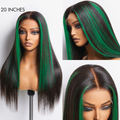 Green Highlight Silky Straight Glueless 5x5 Closure Lace Wig | Large & Small Cap Size