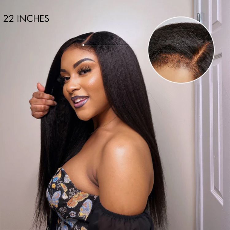 Final Stocks | 4C Edges | Natural Black  Kinky Edges Kinky Straight 5x5 Closure Glueless Long Wig - US Only
