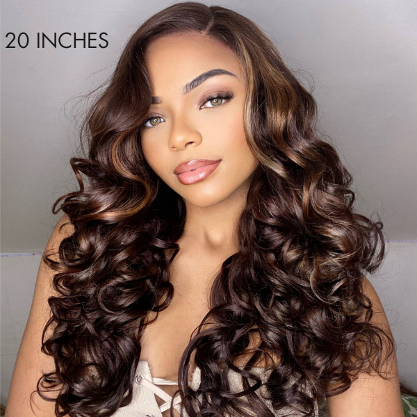 Fianl Restcok | Blonde Brown Highlight Water Loose Wave 5x5 Closure Lace C Part Long Wig - US Only