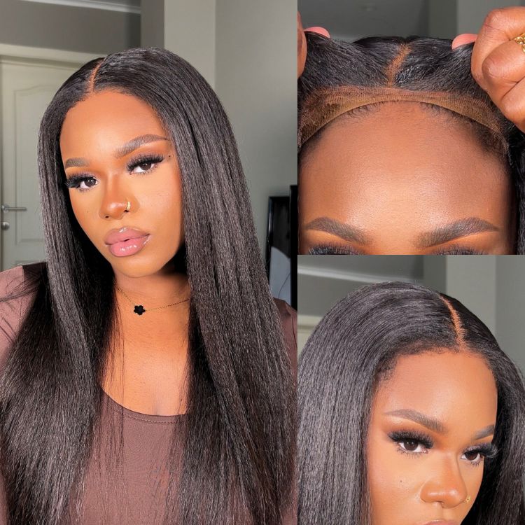 Final Stocks | 4C Edges | Natural Black  Kinky Edges Kinky Straight 5x5 Closure Glueless Long Wig - US Only
