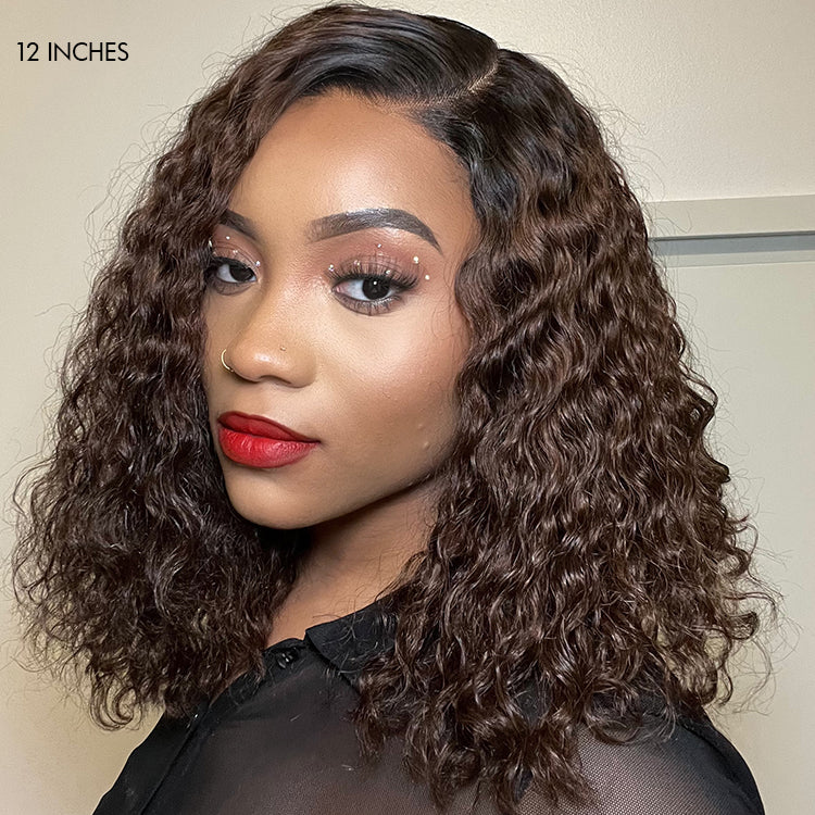 Final Restock | Ombre Brown Funmi Curly 5x5 Closure HD Lace Glueless Side Part Short Wig - US Only