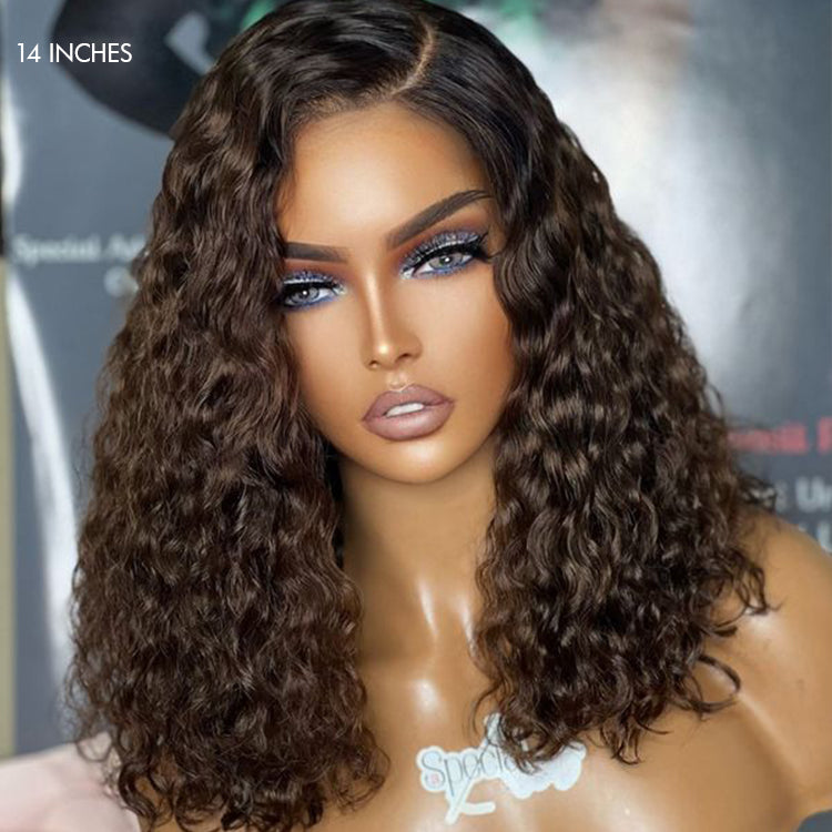 Final Restock | Ombre Brown Funmi Curly 5x5 Closure HD Lace Glueless Side Part Short Wig - US Only