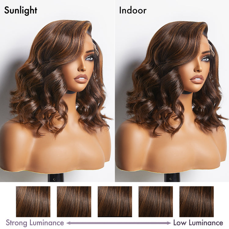 Ombre Brown Loose Wave Minimalist HD Lace Glueless C Part Short Wig 100% Human Hair  - US ONLY