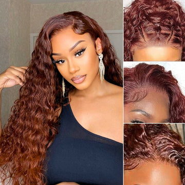Fianl Restcok | Casual Reddish Brown Curly 5x5 Closure Lace Glueless Mid Part Long Wig - US Only