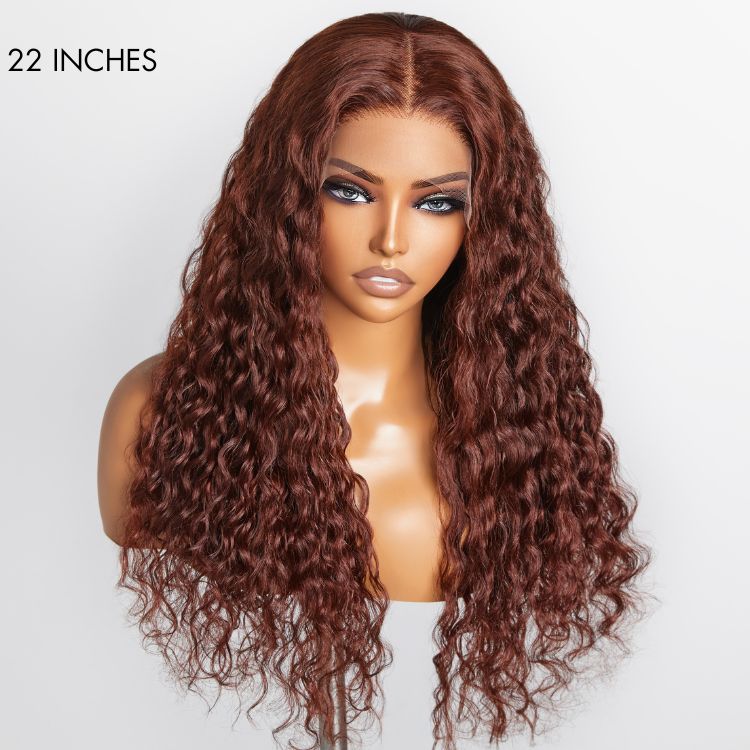 Fianl Restcok | Casual Reddish Brown Curly 5x5 Closure Lace Glueless Mid Part Long Wig - US Only