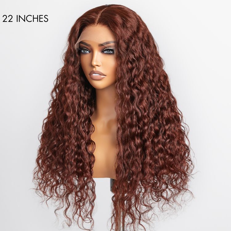 Fianl Restcok | Casual Reddish Brown Curly 5x5 Closure Lace Glueless Mid Part Long Wig - US Only