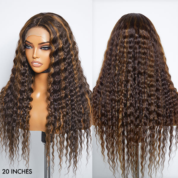 Boho-Chic | Flowy Bohemian 5x5 Closure Lace Glueless Mid Part Long Curly Wig 100% Human Hair - US Only