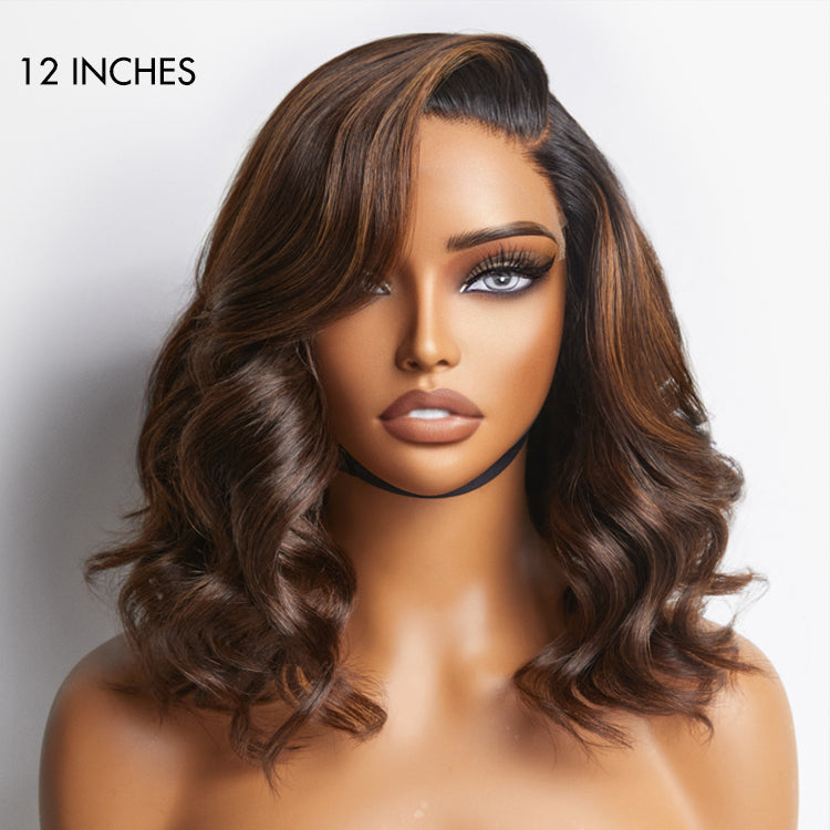 Ombre Brown Loose Wave Minimalist HD Lace Glueless C Part Short Wig 100% Human Hair  - US ONLY