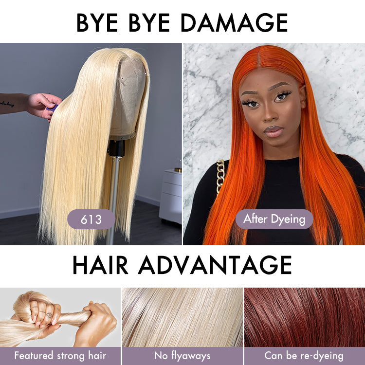 22 Inch=$159.9 | PreMax Wigs | Easily Redyed 613 Silky Straight 5x5 Closure HD Lace Glueless Mid Part Long Wig 100% Human Hair