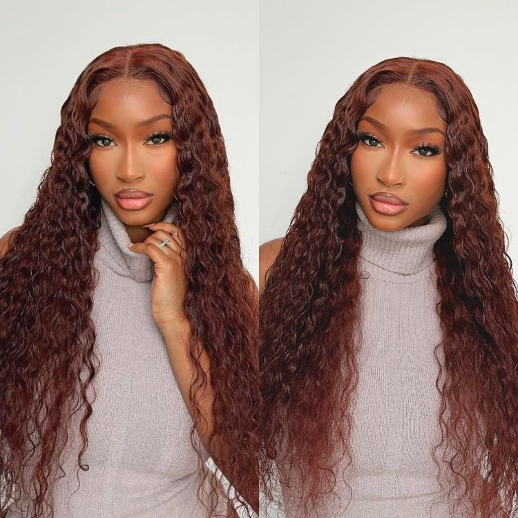 Fianl Restcok | Casual Reddish Brown Curly 5x5 Closure Lace Glueless Mid Part Long Wig - US Only