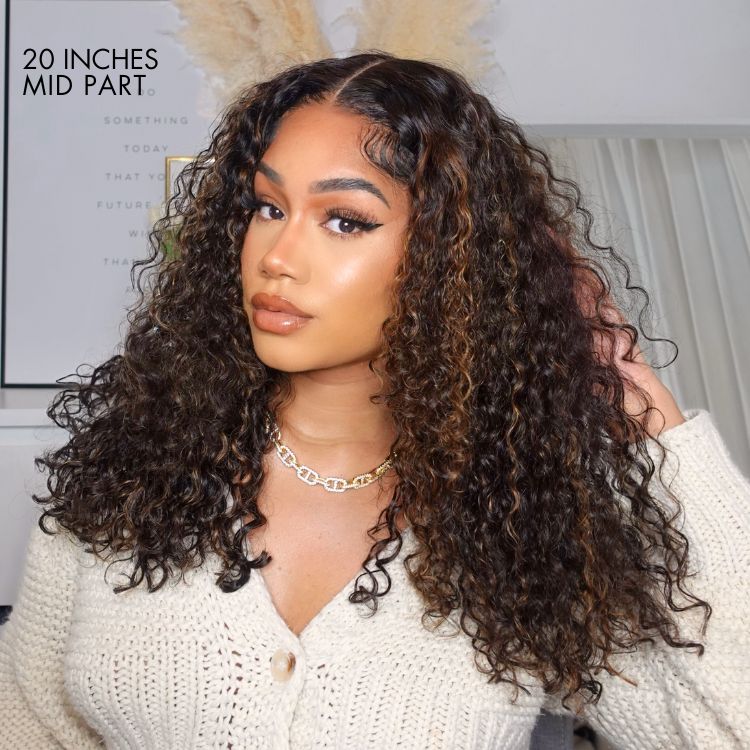 Real Max™ - Chestnut Brown Highlights Funmi 7x6 Closure HD Lace Long Curly Wig Breathable Cap