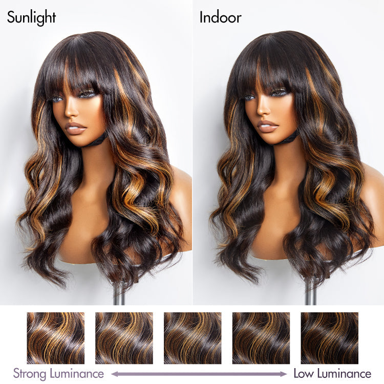 Blonde Highlight Loose Wave Glueless 5x5 Closure Lace Wig with Cute Bangs - US Only