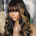 Blonde Highlight Loose Wave Glueless 5x5 Closure Lace Wig with Cute Bangs - US Only