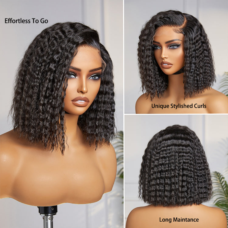 US ONLY | Non-Returnable | 10 Inches Super Bob Bohemian Curly Minimalist HD Lace Glueless C Part Short Wig 100% Human Hair - US Only