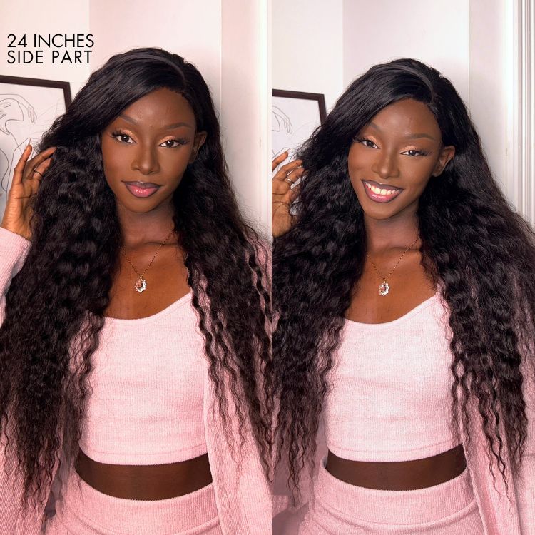 Boho-Chic | Flowy Bohemian 5x5 Closure Lace Glueless Mid Part Long Curly Wig 100% Human Hair - US Only