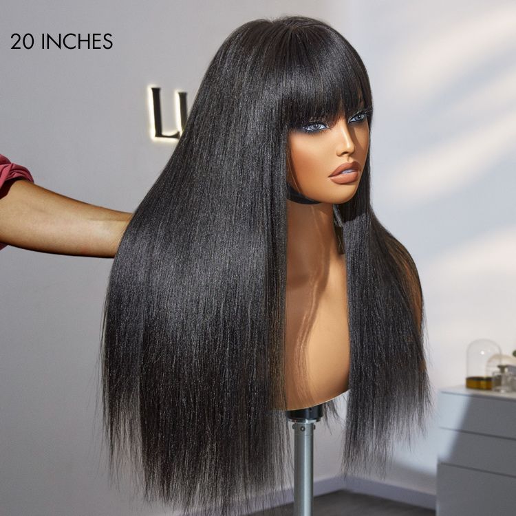 Exclusive Sale | Breathable Cap Yaki Straight Ultra Natural Minimalist Lace Long Wig with Bangs