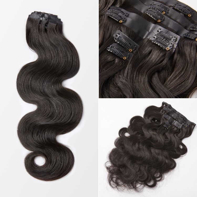 Soft Body Wave Invisible Edge Seamless Clip in Extensions Human Hair with Free Gift