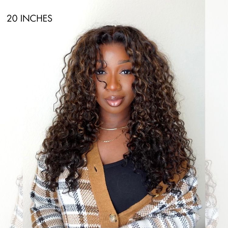Real Max™ - Chestnut Brown Highlights Funmi 7x6 Closure HD Lace Long Curly Wig Breathable Cap
