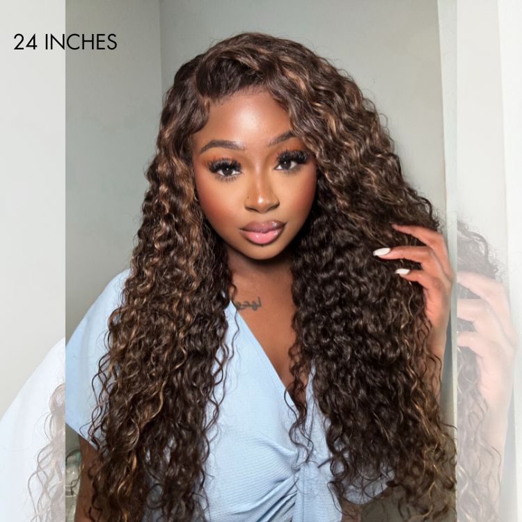 Real Max™ - Chestnut Brown Highlights Funmi 7x6 Closure HD Lace Long Curly Wig Breathable Cap