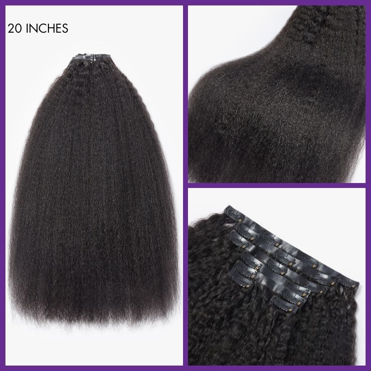 Full Hair Kinky Straight Seamless Clip in Human Hair Extensions Hair Pieces 135g 9pcs / 7pcs with Free Gift - Limited Offer